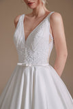 A Line Elegant Sleeveless Stain Long Length Wedding Dress