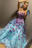 Blue Stylish A-Line Sweetheart Tulle Appliques Formal Evening Dress Prom Dress