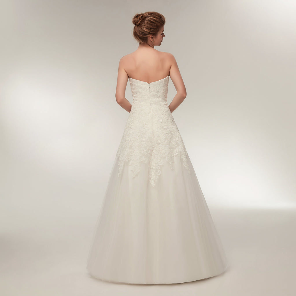 A Line Strapless Ivory Lace Floor Length Wedding Dresses WH32634