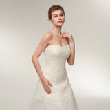 A Line Strapless Ivory Lace Floor Length Wedding Dresses WH32634