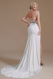 Spaghetti Straps Appliques Sweep Train High Split Prom Dress Wedding Dress