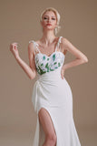 Spaghetti Straps Appliques Sweep Train High Split Prom Dress Wedding Dress