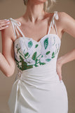 Spaghetti Straps Appliques Sweep Train High Split Prom Dress Wedding Dress