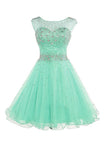 Mint Short Tulle Beading Homecoming Dresses Graduation Gown