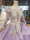 Stunning Long Sleeve Ball Gown Appliques Beading Lilac Quinceanera Dresses N2031