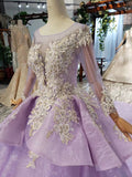 Stunning Long Sleeve Ball Gown Appliques Beading Lilac Quinceanera Dresses N2031