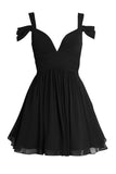 Ruched Black Chiffon Sweetheart Homecoming Dresses Prom Dresses