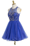 Royal Blue Organza Scoop Short Homecoming Dresses