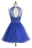 Royal Blue Organza Scoop Short Homecoming Dresses