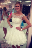 V-Neck Ivory Lace Prom Dresses Homecoming Dresses