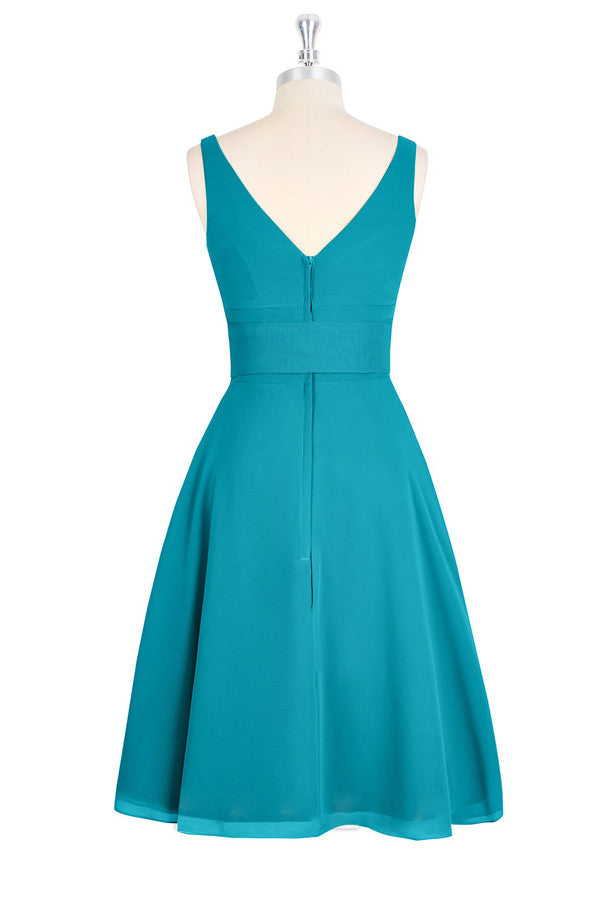 A Line V-Neck Chiffon Turquoise Homecoming Dresses