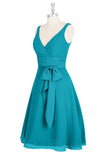 A Line V-Neck Chiffon Turquoise Homecoming Dresses