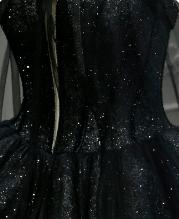 Sequin Shiny Strapless Black Ball Gown Princess Prom Dresses Y0171