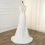 Chic Elegant Scoop Neckling Long Ivory Wedding Dress Y0115