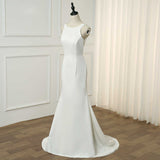 Chic Elegant Scoop Neckling Long Ivory Wedding Dress Y0115