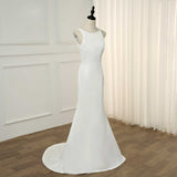 Chic Elegant Scoop Neckling Long Ivory Wedding Dress Y0115