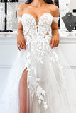 Elegant Off-the-shoulder Sweetheart Appliques Tulle Wedding Dresses N046