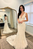 V Neck Lace Mermaid Wedding Dresses N044