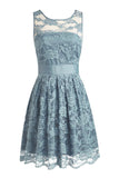 Knee-length Lace Sleeveless Blue Prom/Homecoming Dresses