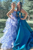 A Line Lavender Spaghetti Straps Sequins Long Prom Dress with Ruffles AH0184