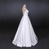 Straps White Satin Wedding Dresses Floor Length Satin Backless Bridal Dresses N2356