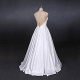 Straps White Satin Wedding Dresses Floor Length Satin Backless Bridal Dresses N2356