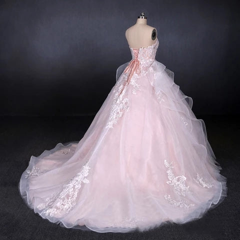 Ball Gown Sweetheart Tulle Wedding Dresses with Lace Appliques Puffy Bridal Dresses N2306