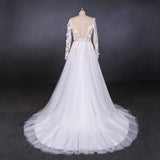 White A Line Tulle Long Sleeves Wedding Gown Bridal Dresses with Lace Appliques N2308
