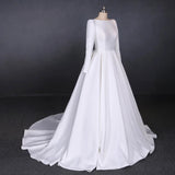 Long Sleeves Satin White Wedding Dresses Backless Bridal Dresses N2301