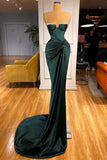 Spaghetti Straps Party Dresses Dark Green Mermaid Prom Dresses with Rhinestone PD0534