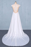 A Line Cap Sleeves Wedding Dress with Lace Long Bridal Dress with Lace N2351