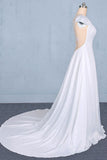A Line Cap Sleeves Wedding Dress with Lace Long Bridal Dress with Lace N2351