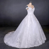 Ball Gown Off Shoulder Appliques Wedding Dresses Puffy Lace Appliqued Bridal Dresses N2352