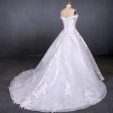 Ball Gown Off Shoulder Appliques Wedding Dresses Puffy Lace Appliqued Bridal Dresses N2352
