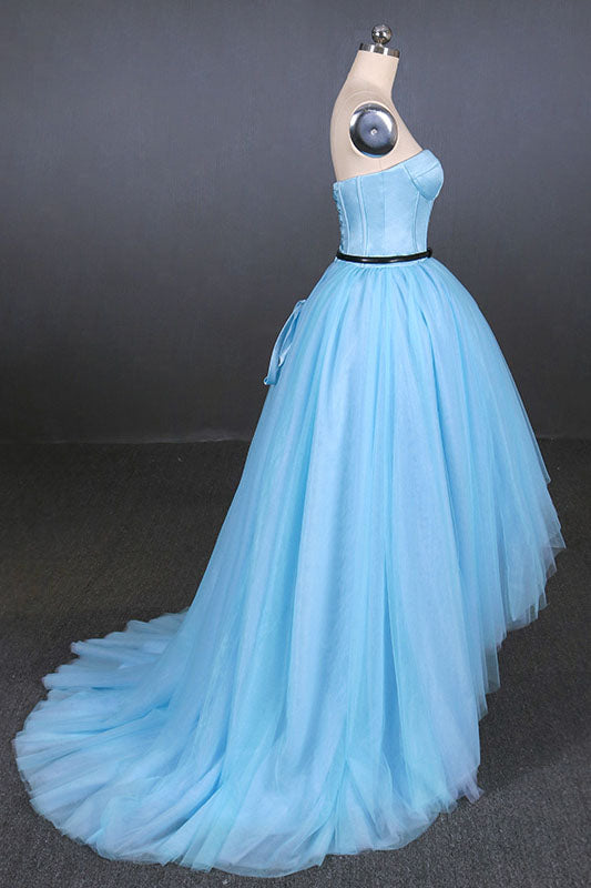 A Line Strapless High Low Tulle Prom Dress N2340