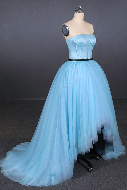 A Line Strapless High Low Tulle Prom Dress N2340