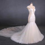 Gorgeous Mermaid Tulle Wedding Dresses Chapel Train Long Bridal Gown N2303