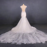 Gorgeous Mermaid Tulle Wedding Dresses Chapel Train Long Bridal Gown N2303