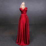 Red Spaghetti Straps A Line Prom Dresses Long Evening Dresses N2339