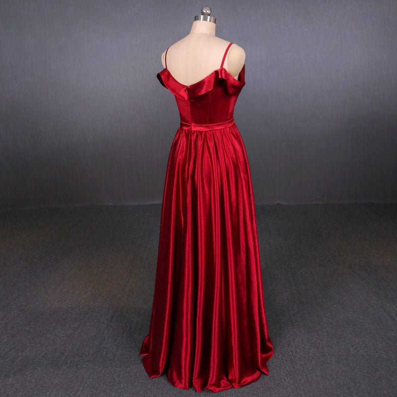 Red Spaghetti Straps A Line Prom Dresses Long Evening Dresses N2339
