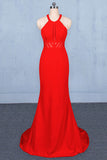 Stylish Halter Mermaid Prom Dress, Red Mermaid Open Back Long Evening Dresses N2341