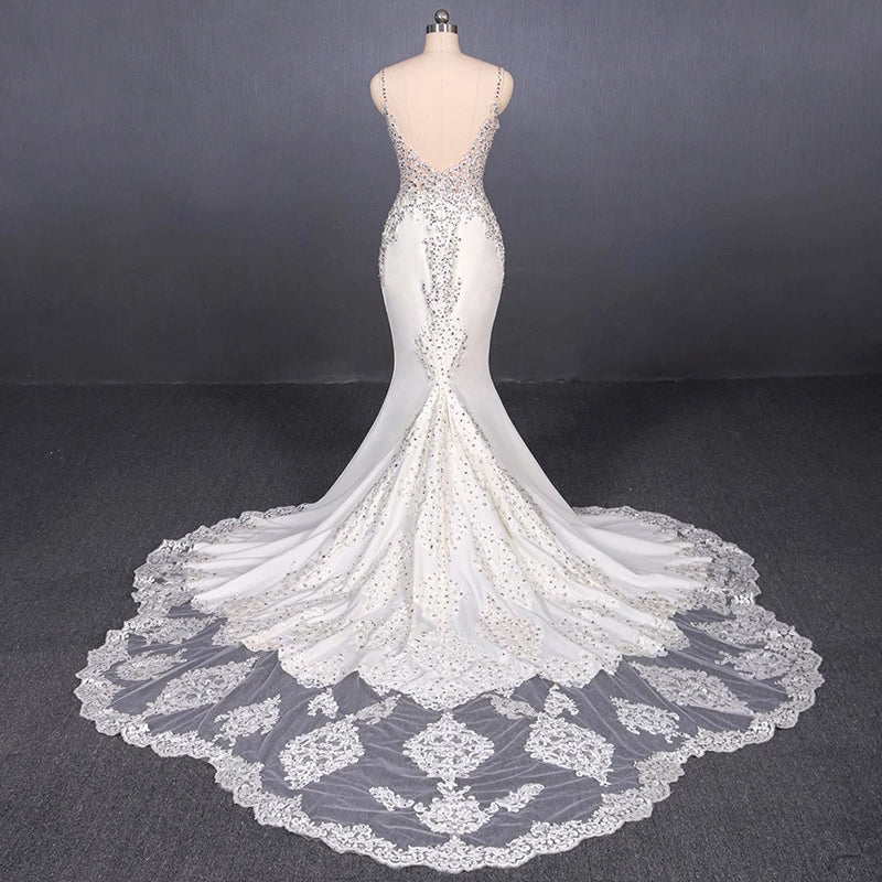 Sexy Spaghetti Straps Mermaid Wedding Dresses with Lace Mermaid Bridal Dresses N2302