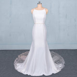 Mermaid Sleeveless Wedding Dresses with Lace Sexy Backless Bridal Dresses N2355