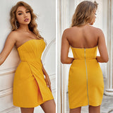 Yellow Sweetheart Pleats Bandage Homecoming Dresses