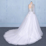 Puffy Long Sleeves Tulle White Wedding Dresses Shiny Long Bridal Dresses N2345