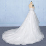 Off White Sweetheart High Low Tulle Appliques Wedding Dresses with Train N2346