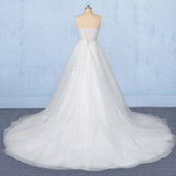 Off White Sweetheart High Low Tulle Appliques Wedding Dresses with Train N2346