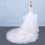 Spaghetti Straps Floor Length Tulle Wedding Dresses with Ruffles Long Bridal Dresses N2347