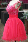 Fuchsia Tulle Beading Prom Dresses Homecoming Dresses