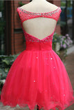 Fuchsia Tulle Beading Prom Dresses Homecoming Dresses